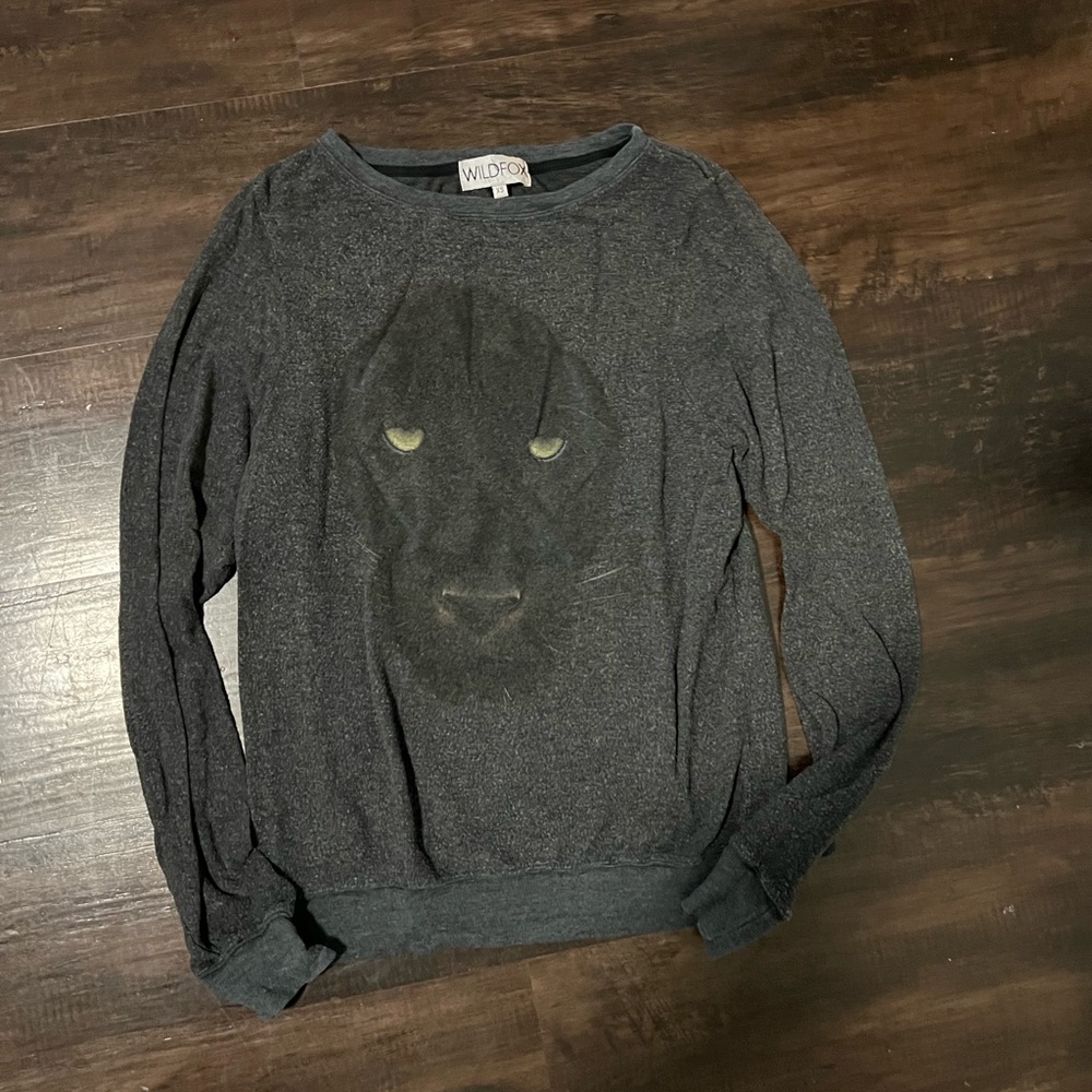 Wildfox Charcoal Panther Graphic Crewneck Sweater